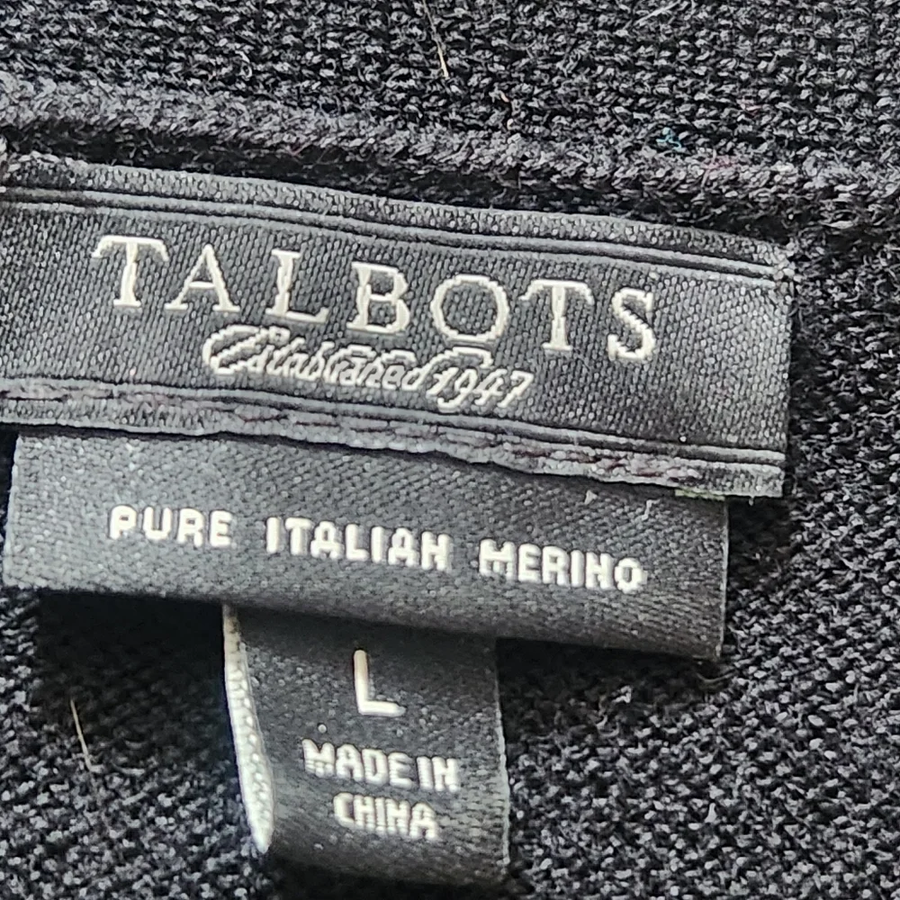 TALBOTS Women's Cardigan Large Black Argyle Preppy Academic Merino Wool Sweater - Picture 4 of 8